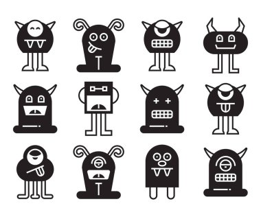 funny and cute monster character icons vector set