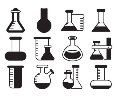 laboratuvar matarası ve tüp simgeleri vektörü ayarladı
