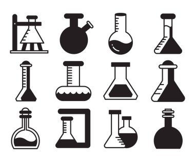 laboratuvar matarası ve tüp simgeleri vektörü ayarladı