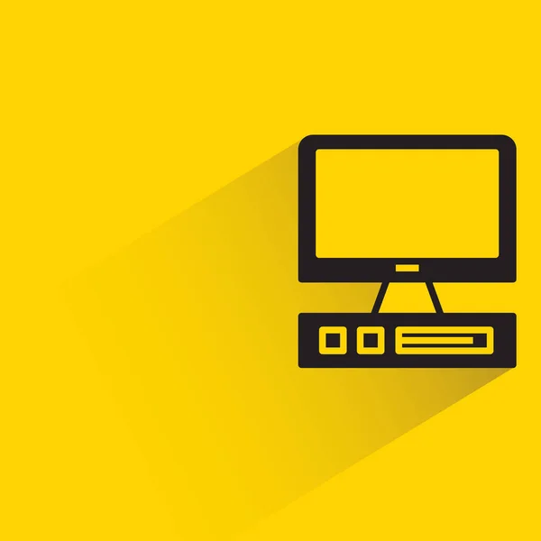 Desktop Computer Shadow Yellow Background — Image vectorielle