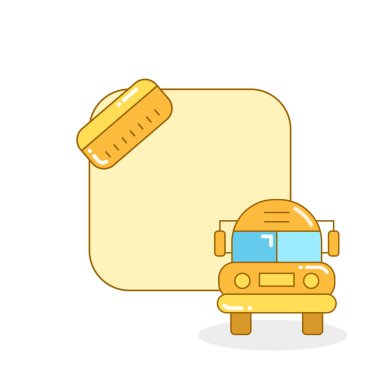 blank board and reminder note with schol bus and ruler vector illustration