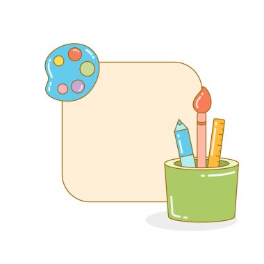 Renk paleti ve boyama araçları vektör illüstrasyonuna sahip boş tahta