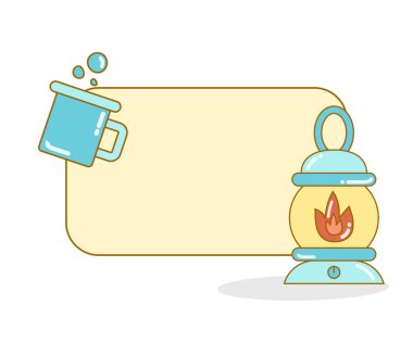 Fener ve su kabı illüstrasyonlu boş tahta