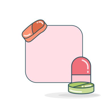 İlaç hapları vektör illüstrasyonlu boş not tahtası