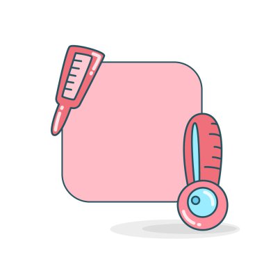 Termometre ve kalp atım vektörü illüstrasyonlu boş not tahtası