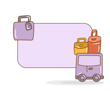 Seyahat çantaları ve eğlence aracı illüstrasyonlu boş not tahtası