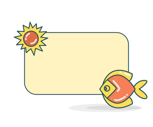 Blank Note Board Fish Sun Vector Illustration — Stock Vector