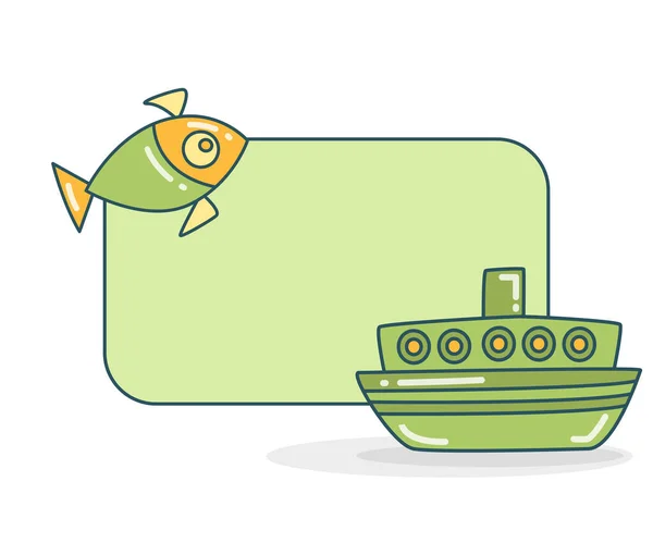 Blank Note Board Superyacht Fish Vector Illustration — Stock Vector