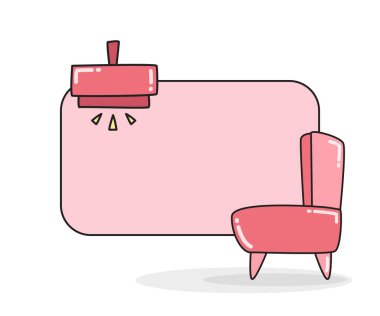 Tavan lambası ve koltuk vektör illüstrasyonlu boş not tahtası