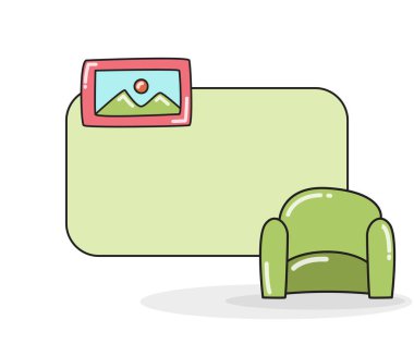 Kanepe ve resim çerçevesi resimli boş not tahtası