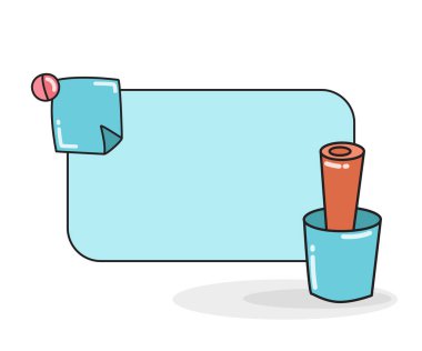 Kova vektör illüstrasyonunda kağıt rulo ile boş not tahtası