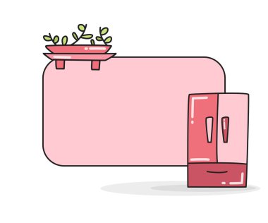 Dolap ve ev bitkisi vektör illüstrasyonlu boş not tahtası