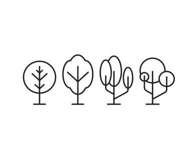 tree and plant icons line illustration