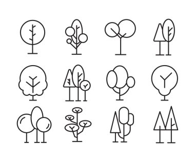 tree and plant icons line illustration
