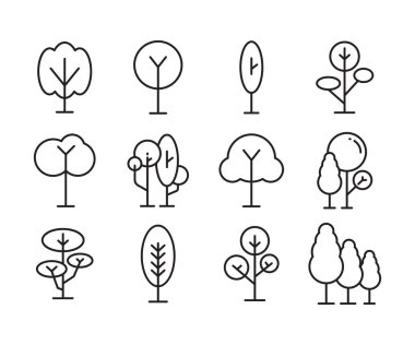 tree and plant icons line illustration