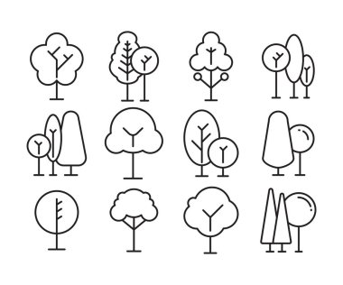 tree and plant icons line illustration