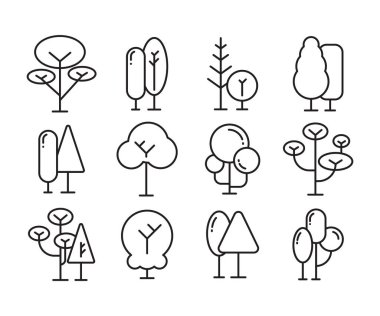 tree and plant icons line illustration