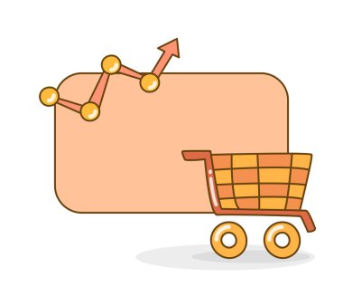 Alışveriş arabası ve grafik vektör illüstrasyonlu boş not tahtası