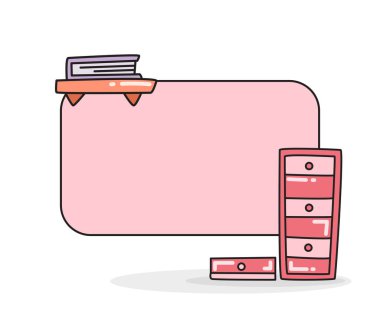 Kitap rafı ve kabine vektör illüstrasyonlu boş not tahtası