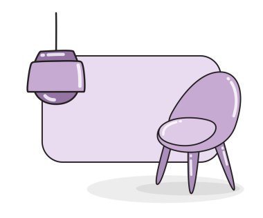 Tavan ışığı ve sandalye vektör illüstrasyonlu boş not tahtası