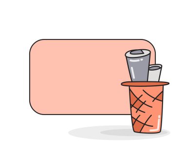 Sepet vektör illüstrasyonunda kağıt rulo ile boş not tahtası