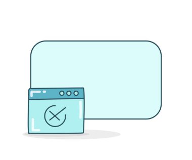 Web tarayıcısı ve yanlış işaret vektör illüstrasyonlu boş not tahtası