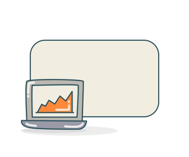Bilgisayar ve grafik ikonu vektör illüstrasyonlu boş not tahtası