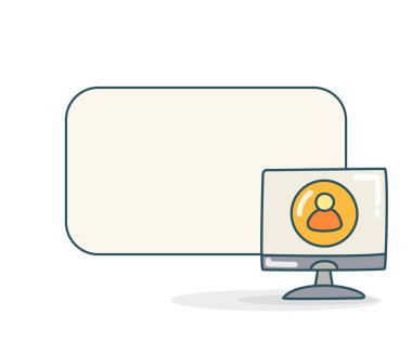 Masaüstü bilgisayar simgesi vektör illüstrasyonunda kullanıcısı olan boş not tahtası