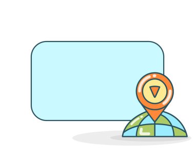 Dünya ve harita simgesi vektör illüstrasyonlu boş not tahtası