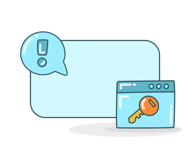 Web anahtarı ve hata vektör illüstrasyonlu boş not tahtası