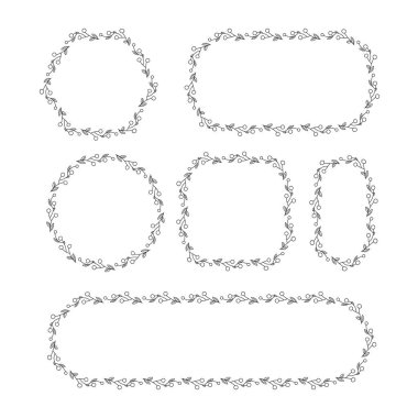 flowers and leaves frames for card decoration line illustration