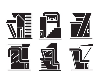 modern building and office icons set