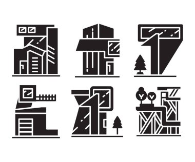 modern building and office icons set