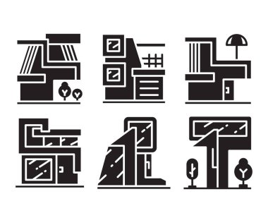 modern building and office icons set