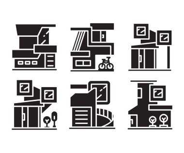 modern building and office icons set