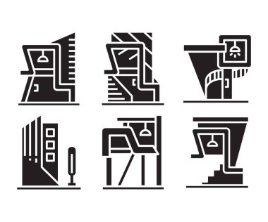 modern building and office icons set