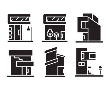 modern building and office icons set