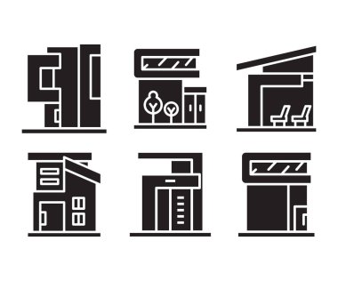 modern building and office icons set
