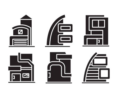 modern building and office icons set