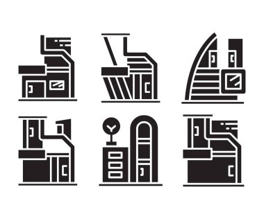 modern building and office icons set