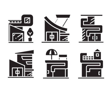 modern building and office icons set