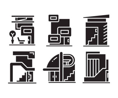 modern building and office icons set