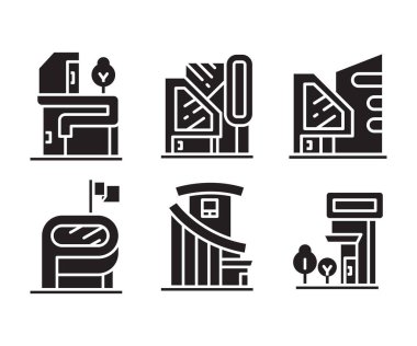 modern building and office icons set
