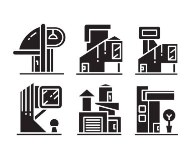 modern building and office icons set