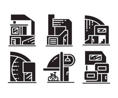 modern building and office icons set