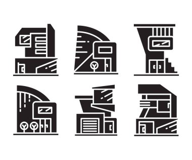 modern building and office icons set