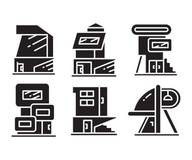 modern building and office icons set