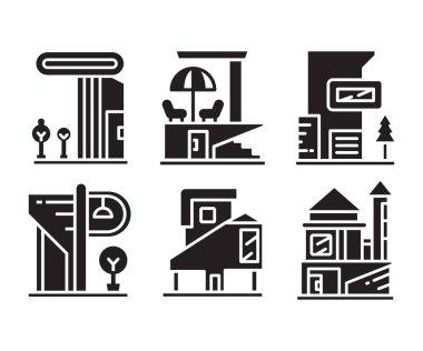 modern building and office icons set