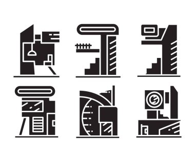 modern building and office icons set