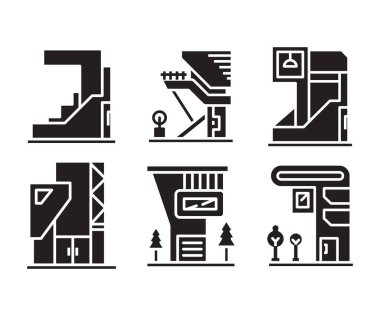 modern building and office icons set